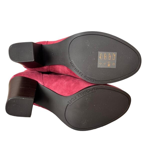 Michael Kors Evaline Suede Leather Block Heel Boots‎ Size 6 Mulberry Red NEW - Picture 9 of 13